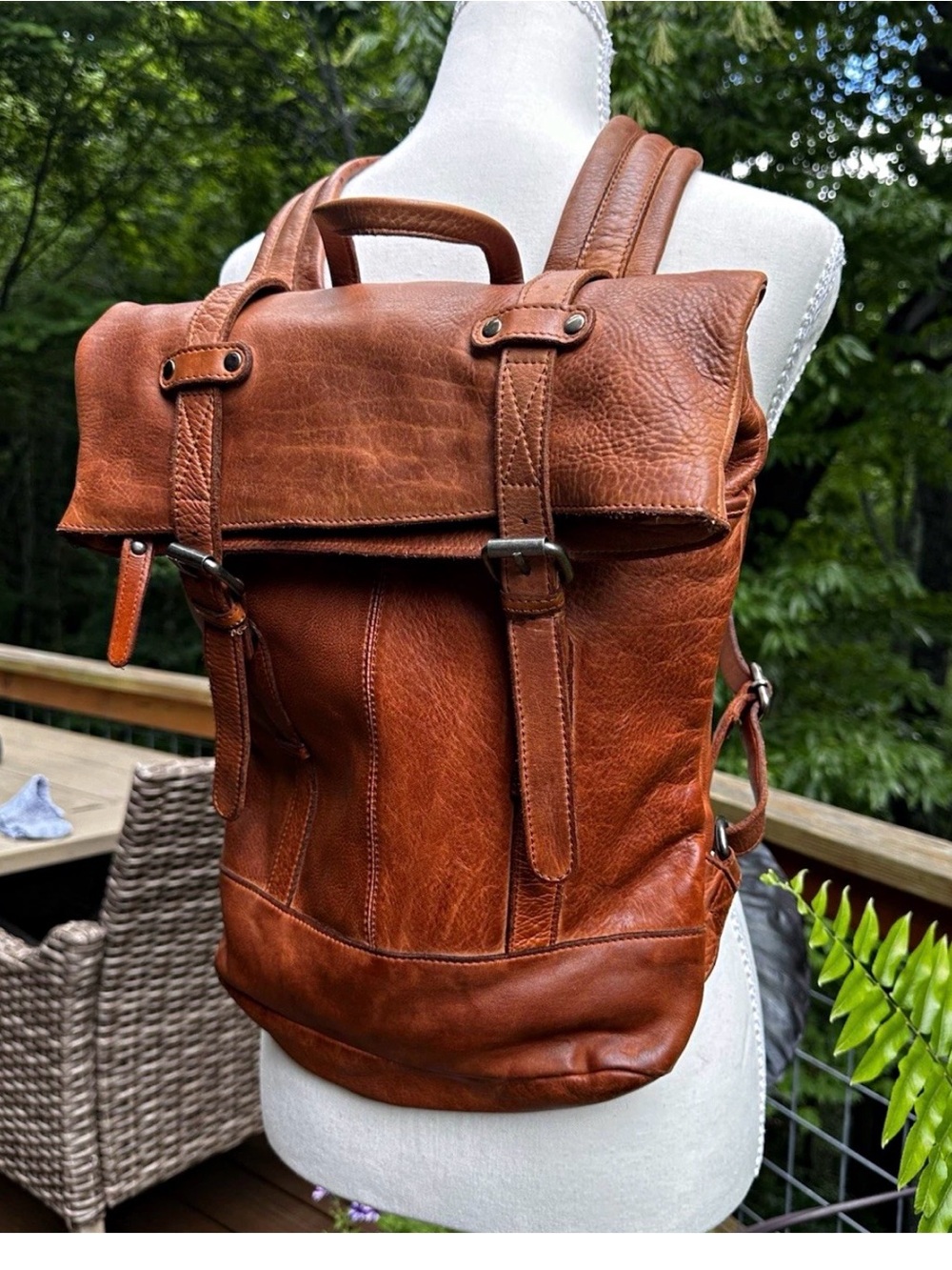 Vilenca Holland Genuine Leather Backpack Cognac Brown Large Rucksack Distressed
